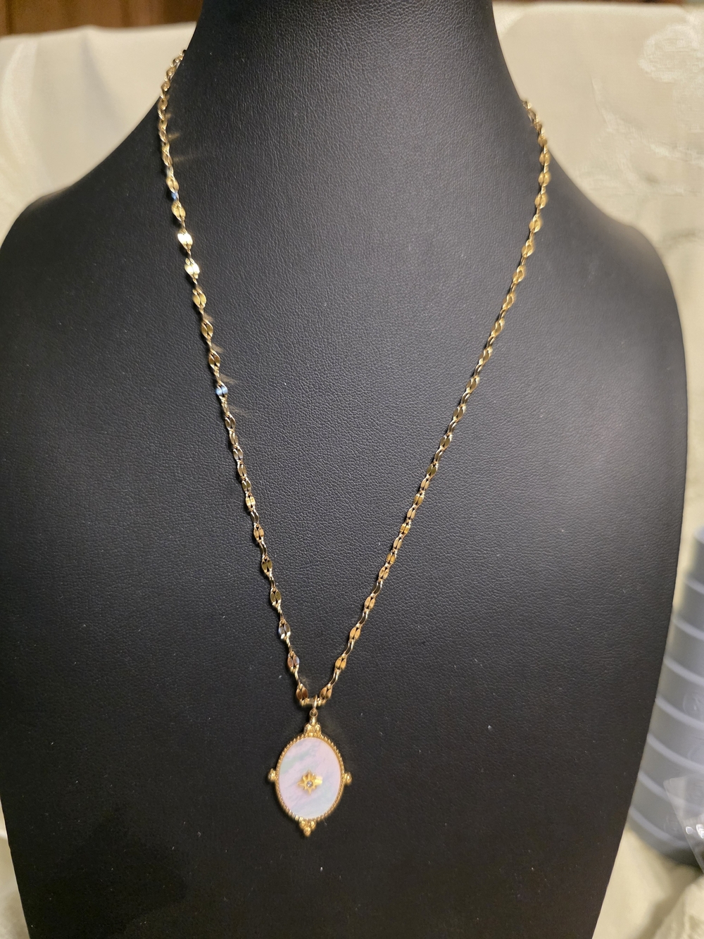 Plunder Gold and Oval Mother Of Pearl Pendant Necklace
